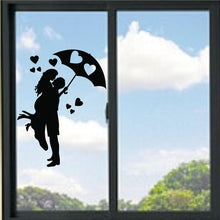 Load image into Gallery viewer, Couple With Umbrella And Hearts Silhouette Vinyl Decal