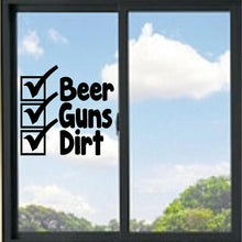 Load image into Gallery viewer, Beer Guns Dirt Funny Vinyl Decal
