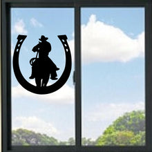 Load image into Gallery viewer, Cowboy Inside Horseshoe Silhouette Vinyl Decal