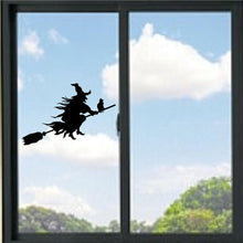 Load image into Gallery viewer, Witch And Cat Flying On Broom Vinyl Decal