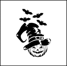 Load image into Gallery viewer, Pumpkin Head With A Hat And Bats Vinyl Decal