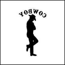 Load image into Gallery viewer, Cowboy Leaning With Words Vinyl Decal