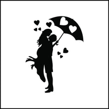 Load image into Gallery viewer, Couple With Umbrella And Hearts Silhouette Vinyl Decal