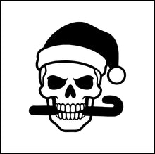 Load image into Gallery viewer, Skull With Santa Clause Hat And Candy Cane Vinyl Decal