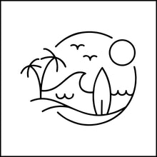 Load image into Gallery viewer, Beach Life Wave And Surfboard Scene Vinyl Decal