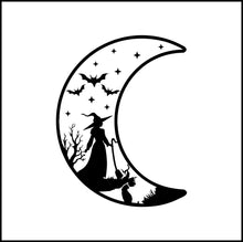 Load image into Gallery viewer, Witch Halloween Scene in Crescent Moon Vinyl Decal