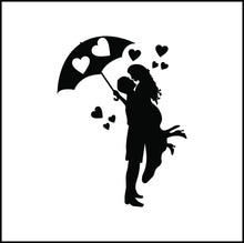 Load image into Gallery viewer, Couple With Umbrella And Hearts Silhouette Vinyl Decal