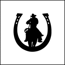 Load image into Gallery viewer, Cowboy Inside Horseshoe Silhouette Vinyl Decal