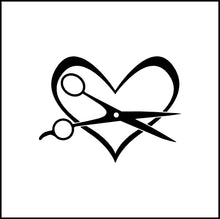 Load image into Gallery viewer, Love For Hairdressing Heart And Scissors Vinyl Decal