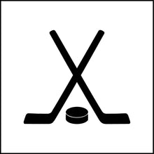 Load image into Gallery viewer, Crossed Hockey Sticks And Puck Vinyl Decal