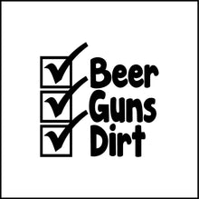 Load image into Gallery viewer, Beer Guns Dirt Funny Vinyl Decal