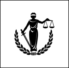 Load image into Gallery viewer, Blind Lady Justice With Law Scales And Sword Symbol Vinyl Decal
