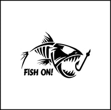 Load image into Gallery viewer, Fish On! Skeleton Fish And Hook Vinyl Decal