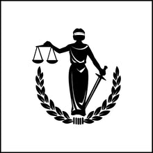 Load image into Gallery viewer, Blind Lady Justice With Law Scales And Sword Symbol Vinyl Decal