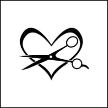 Load image into Gallery viewer, Love For Hairdressing Heart And Scissors Vinyl Decal