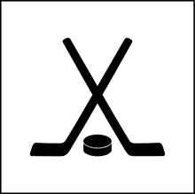 Load image into Gallery viewer, Crossed Hockey Sticks And Puck Vinyl Decal