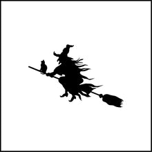 Load image into Gallery viewer, Witch And Cat Flying On Broom Vinyl Decal