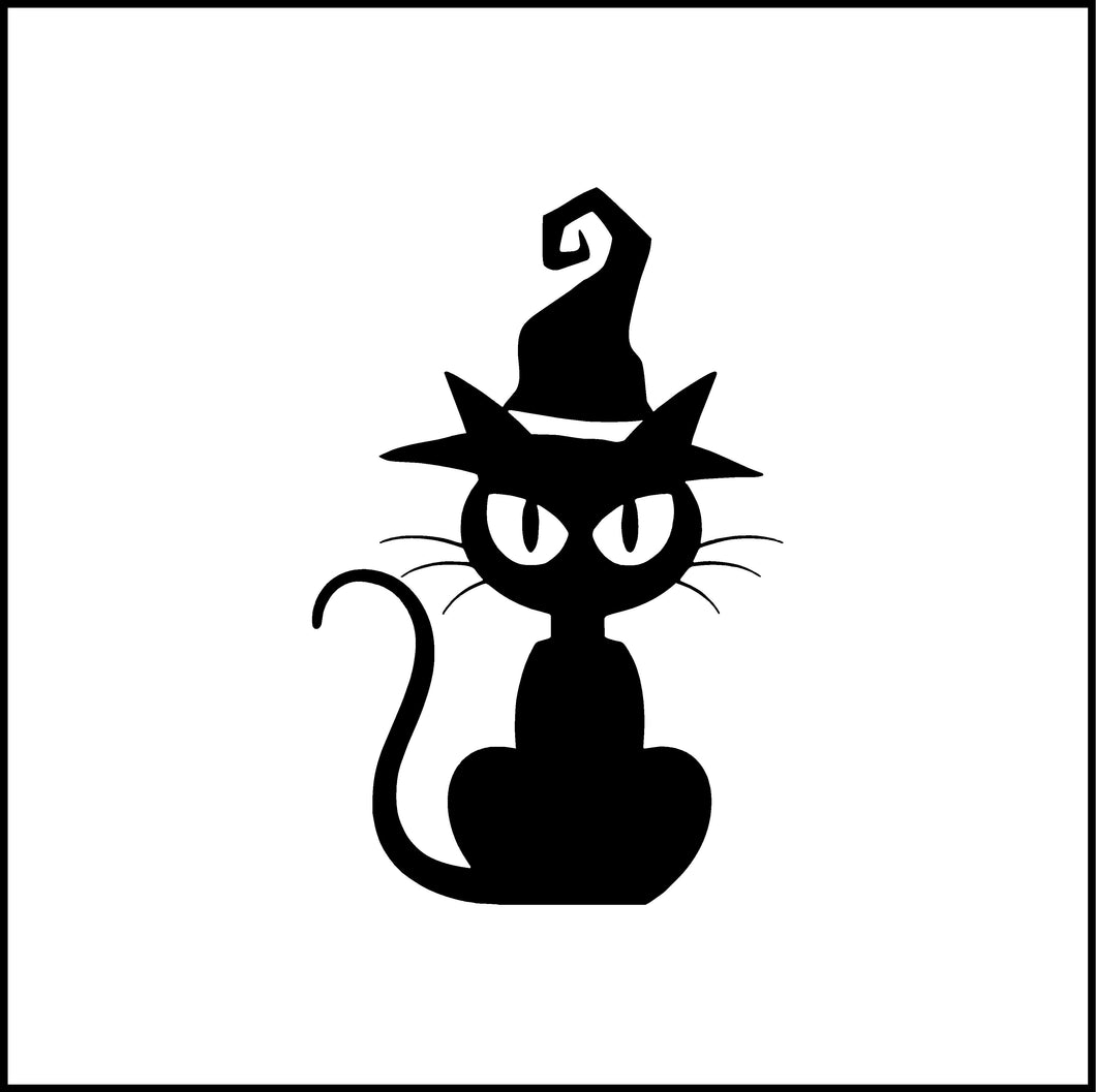 Cat With Witches Hat Vinyl Decal