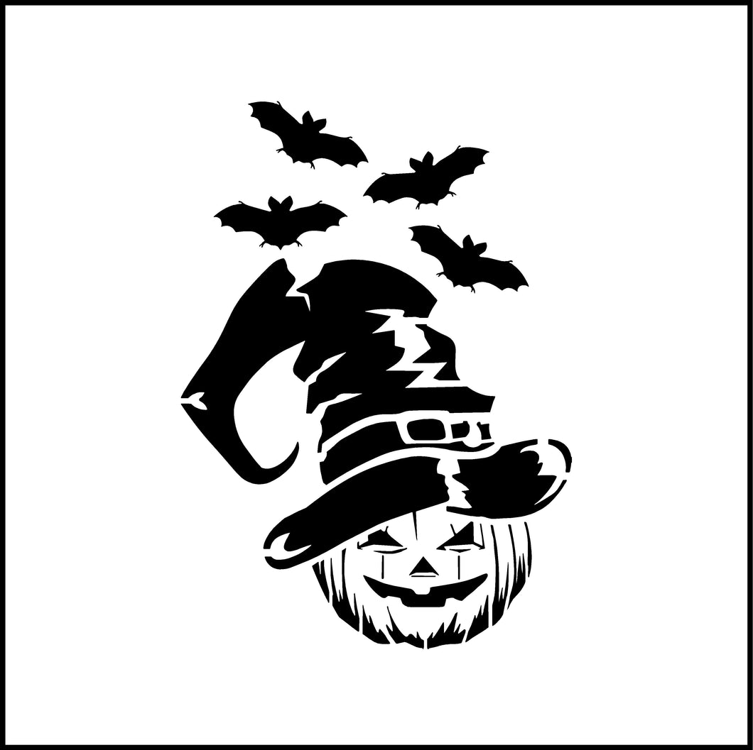 Pumpkin Head With A Hat And Bats  Vinyl Decal/Sticker