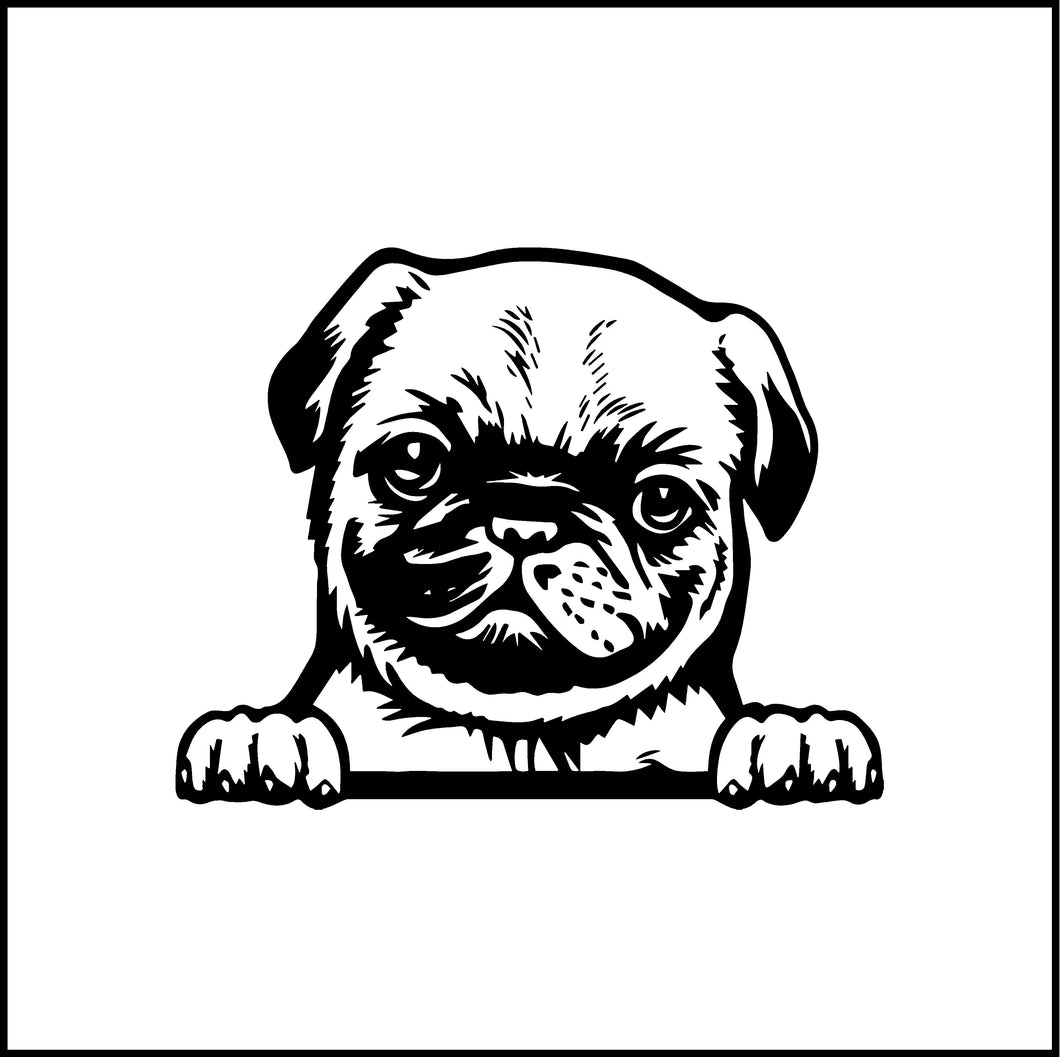 Pug Dog Peeking Vinyl Decal