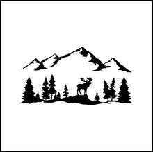 Load image into Gallery viewer, Mountains With Moose And Trees Vinyl Decal/Sticker
