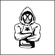 Load image into Gallery viewer, Spiderman Wearing Hood Vinyl Decal
