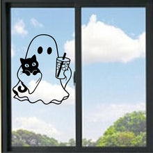 Load image into Gallery viewer, Ghost Holding Cat And Drink With Ice Cubes Vinyl Decal
