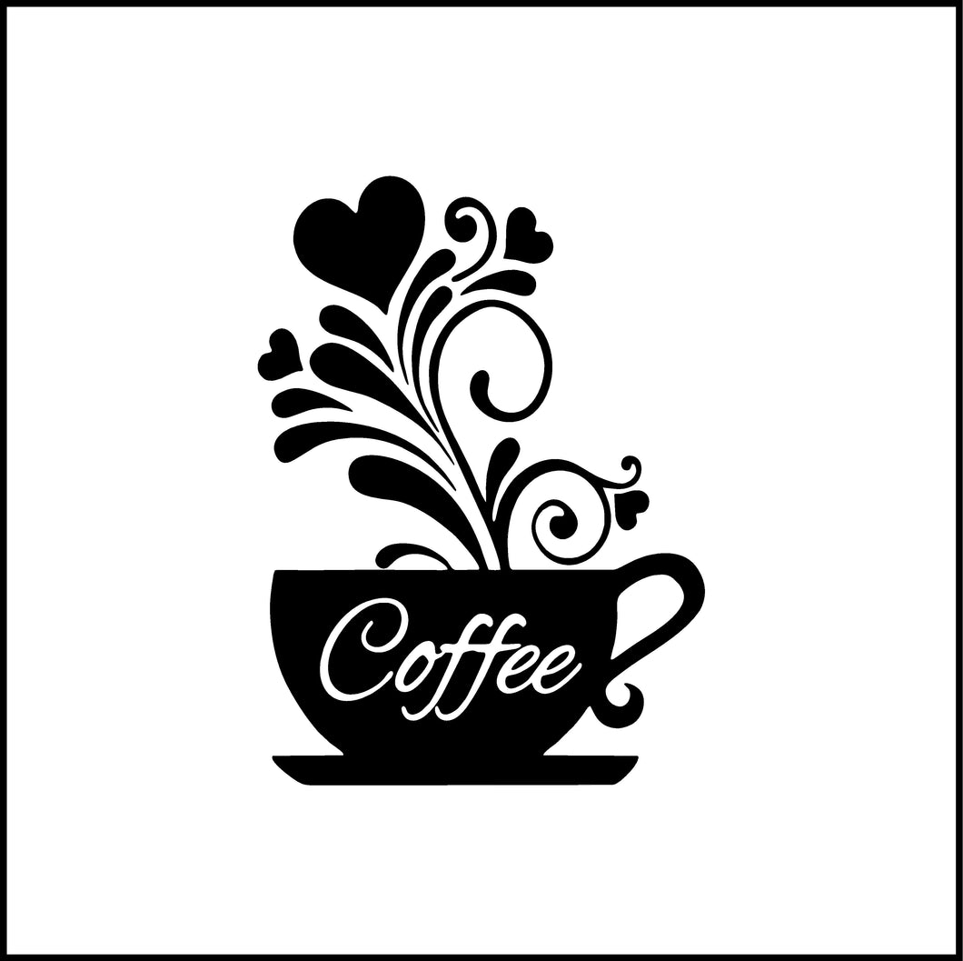 Coffee Cup With Hearts Vinyl Decal