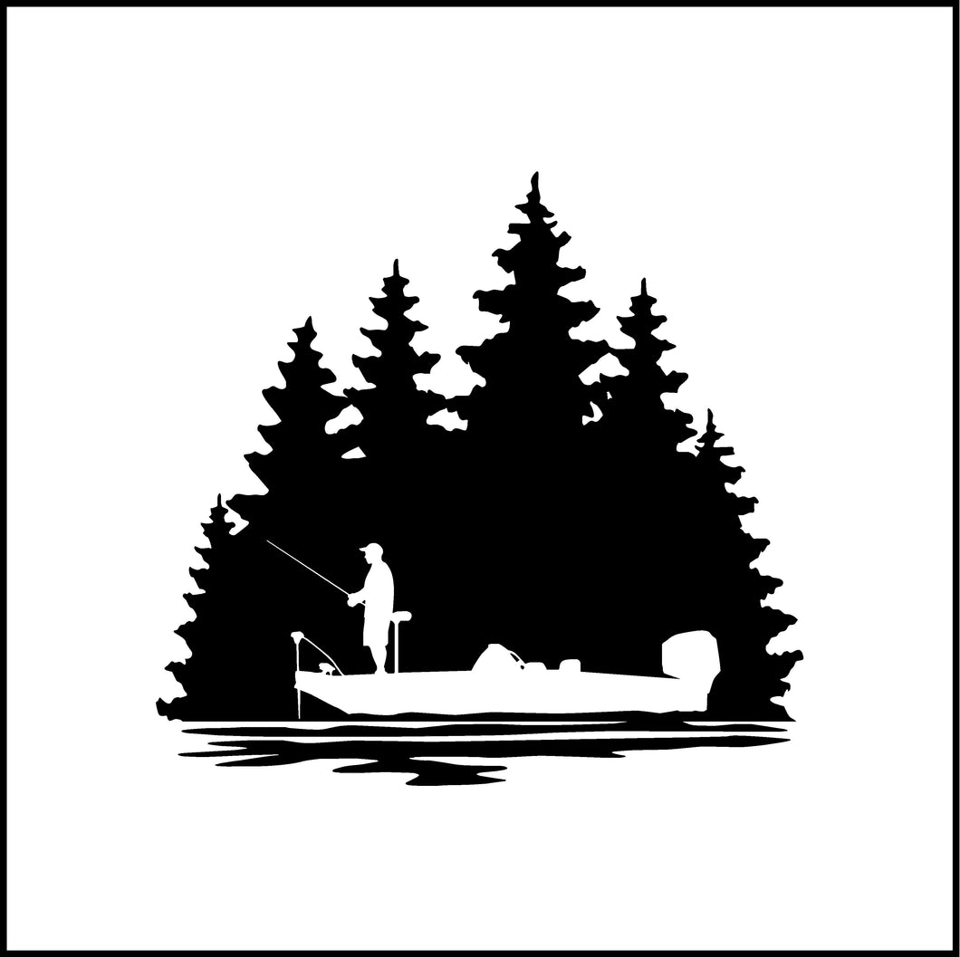 Fisherman And Boat Silhouette Vinyl Decal/Sticker