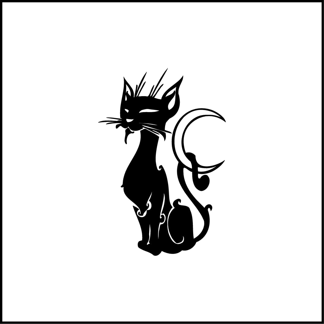 Cat And Crescent Moon Vinyl Decal