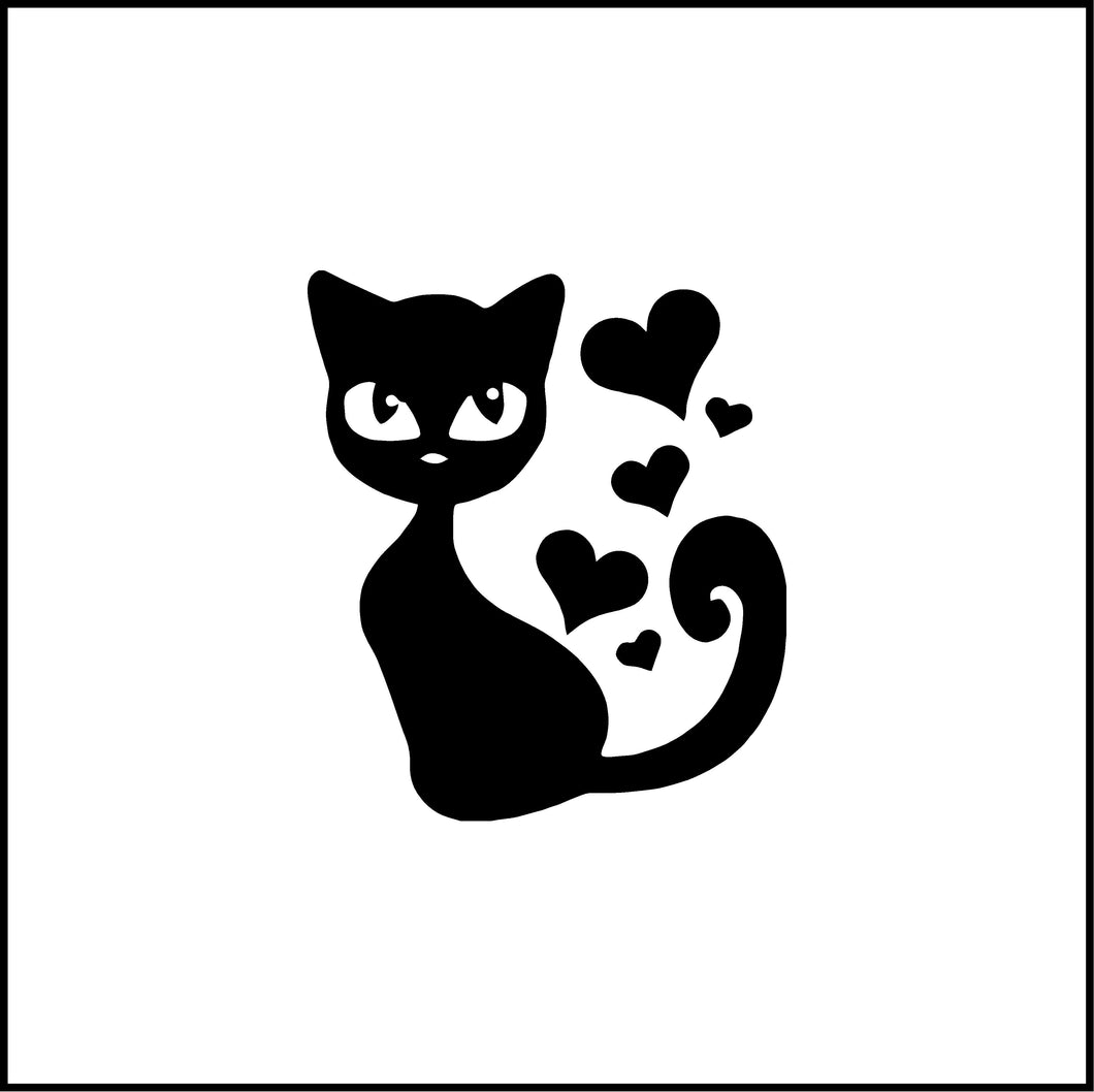 Cute Cat With Hearts Vinyl Decal