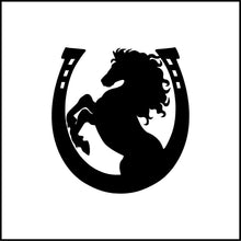 Load image into Gallery viewer, Horse Inside Horseshoe Silhouette Vinyl Decal
