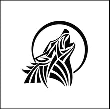 Load image into Gallery viewer, Howling Wolf And Moon Tribal Vinyl Decal
