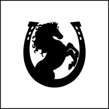 Load image into Gallery viewer, Horse Inside Horseshoe Silhouette Vinyl Decal
