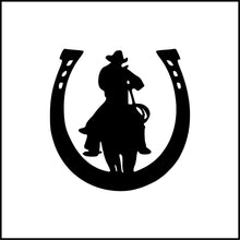 Load image into Gallery viewer, Cowboy Inside Horseshoe Silhouette Vinyl Decal
