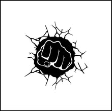 Load image into Gallery viewer, Fist Punching Smashing Through Wall Vinyl Decal
